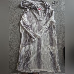 Long sleeve hooded tunic - tie-dye white and purple (subtle)